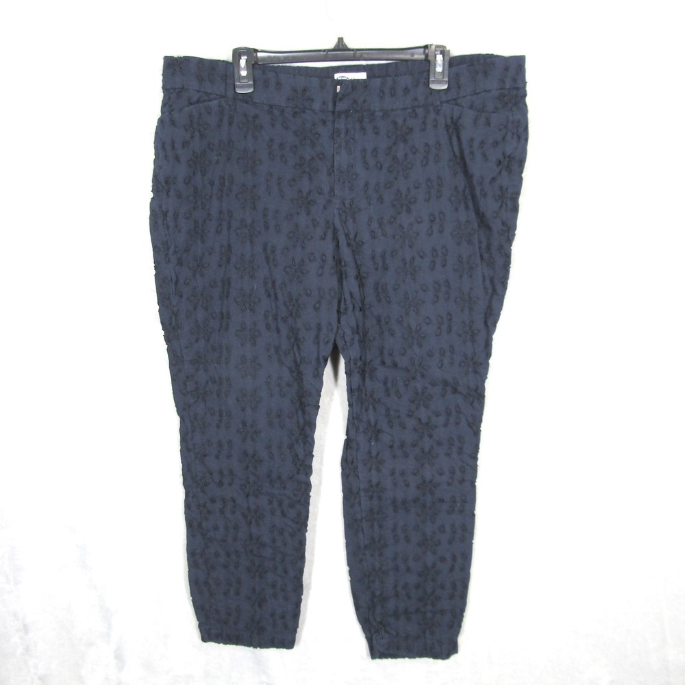 Old Navy The Diva Navy Blue Floral Eyelet Ankle Pants Women's Size 18 Regular